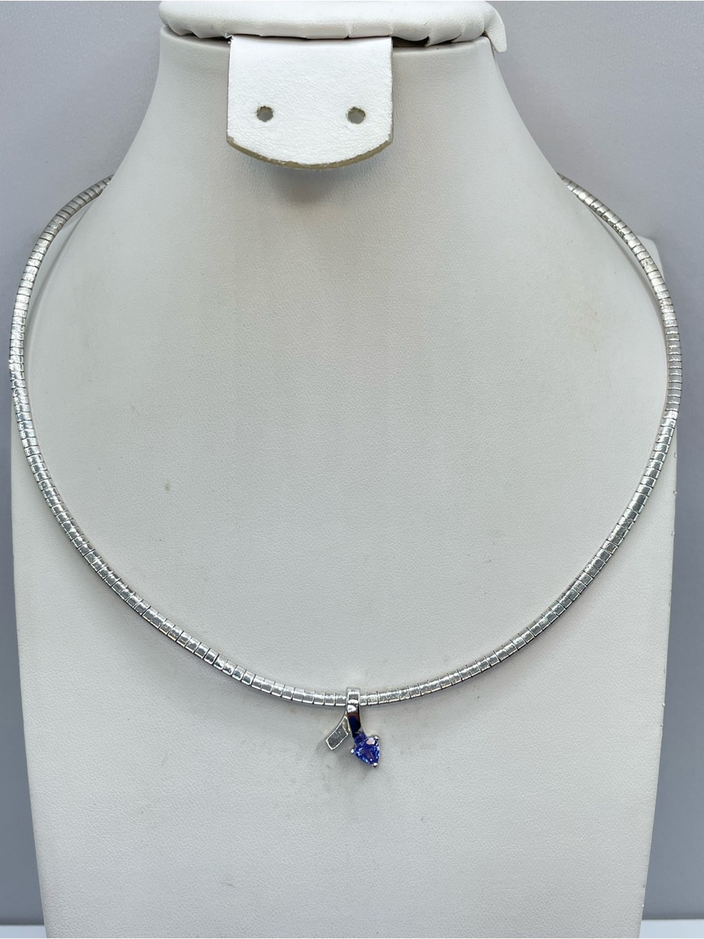 Silver Tone Blue Trillion Crystal Pendant Necklace Snake Chain Y2K